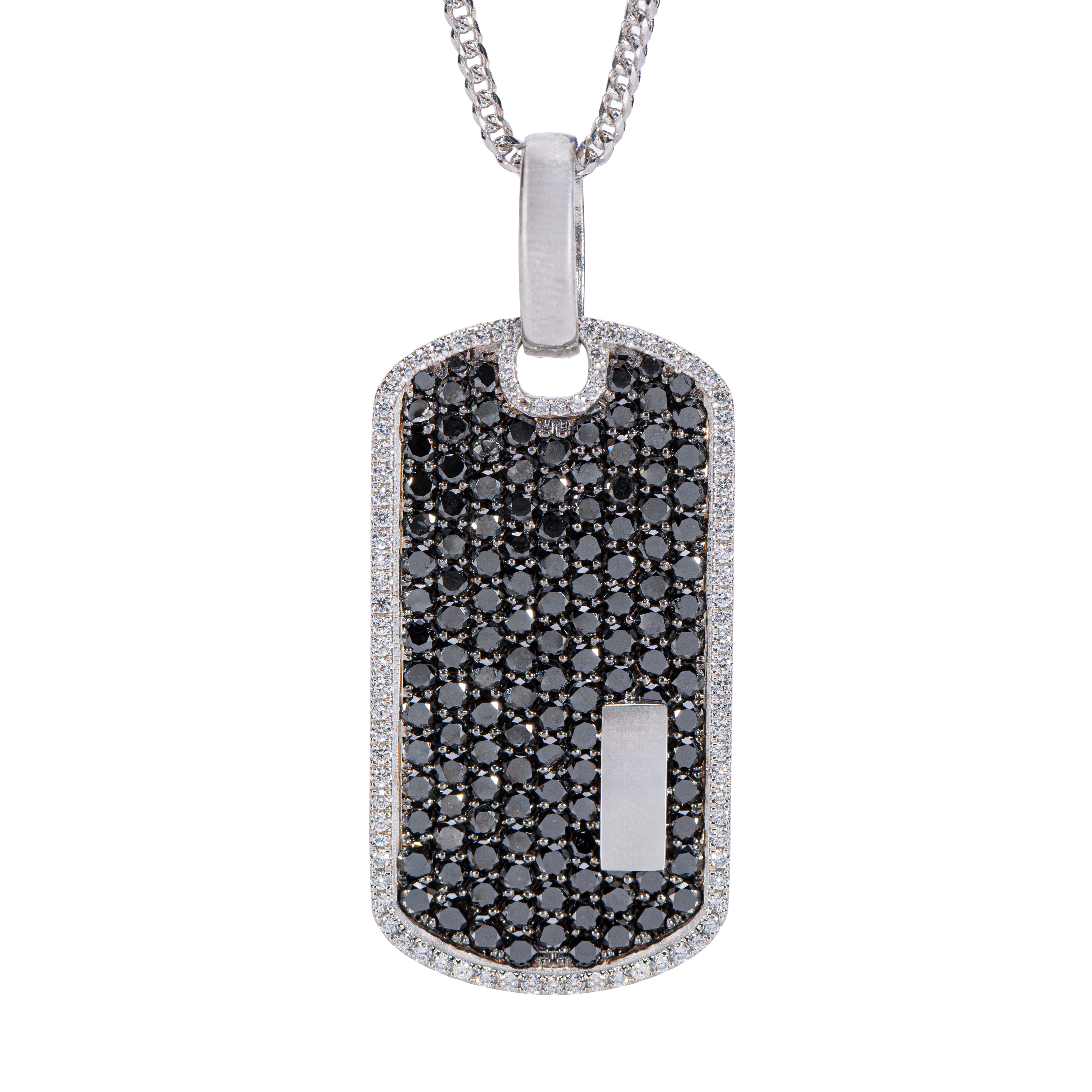10k White Gold Black Diamond Dog Tag Pendant