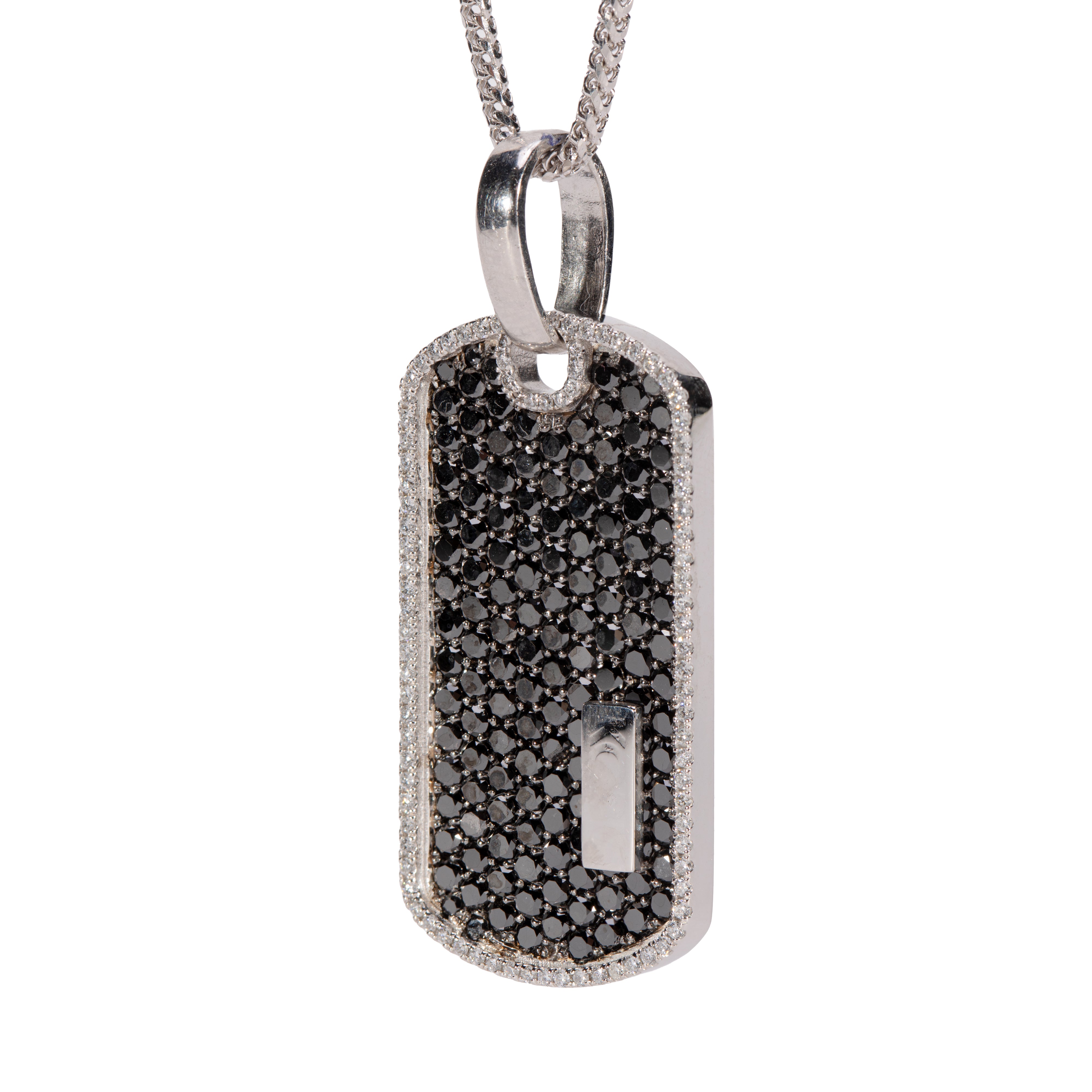 10k White Gold Black Diamond Dog Tag Pendant