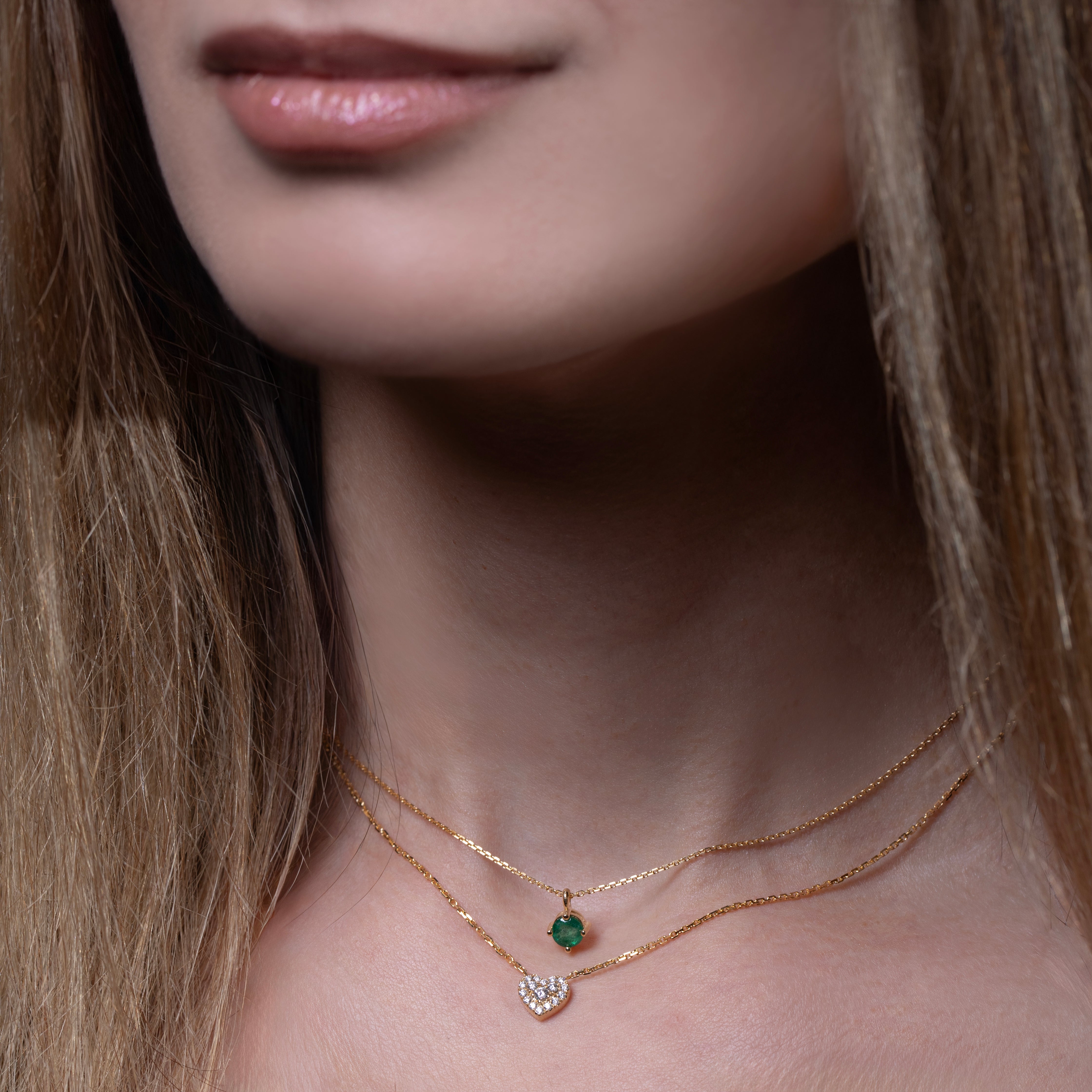 14K Gold & Green Emerald Solitaire Necklace