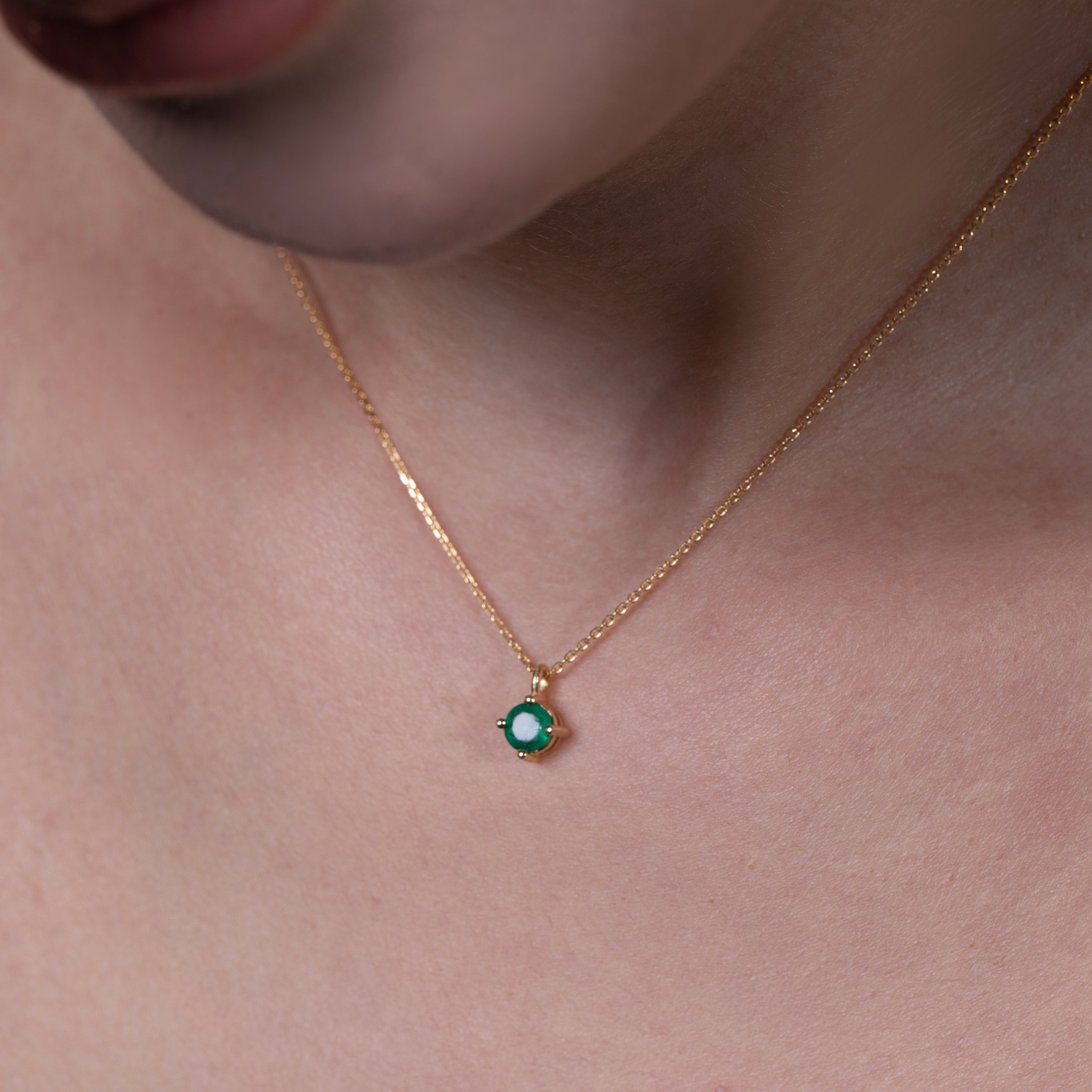 14K Gold & Green Emerald Solitaire Necklace