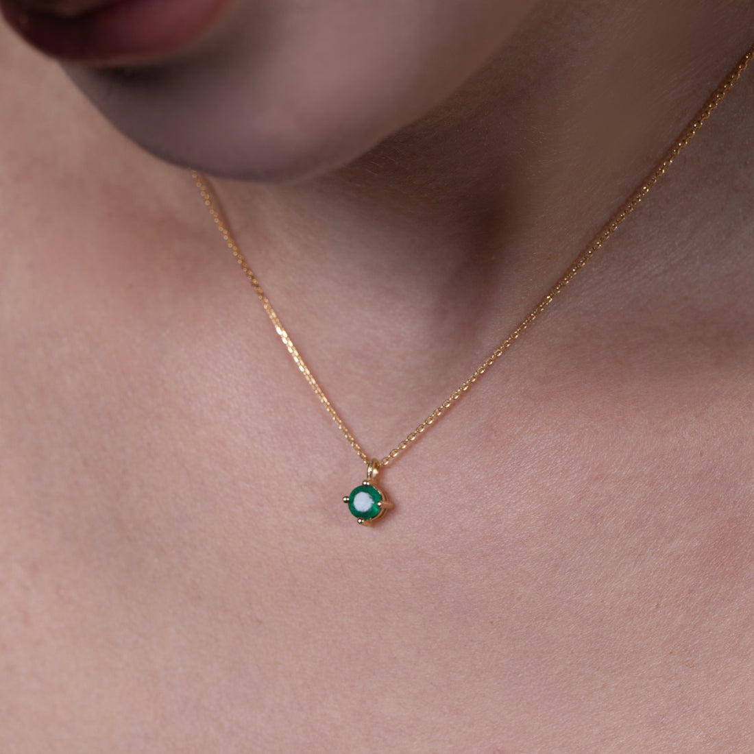 14K Gold & Green Emerald Solitaire Necklace
