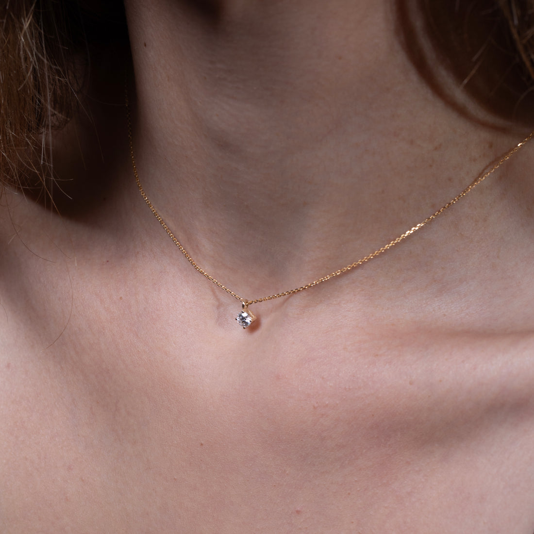 14K Diamond Solitaire Necklace