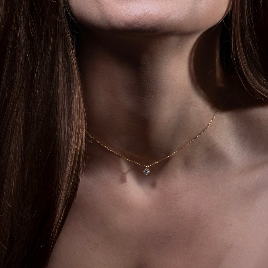 14K Diamond Solitaire Necklace