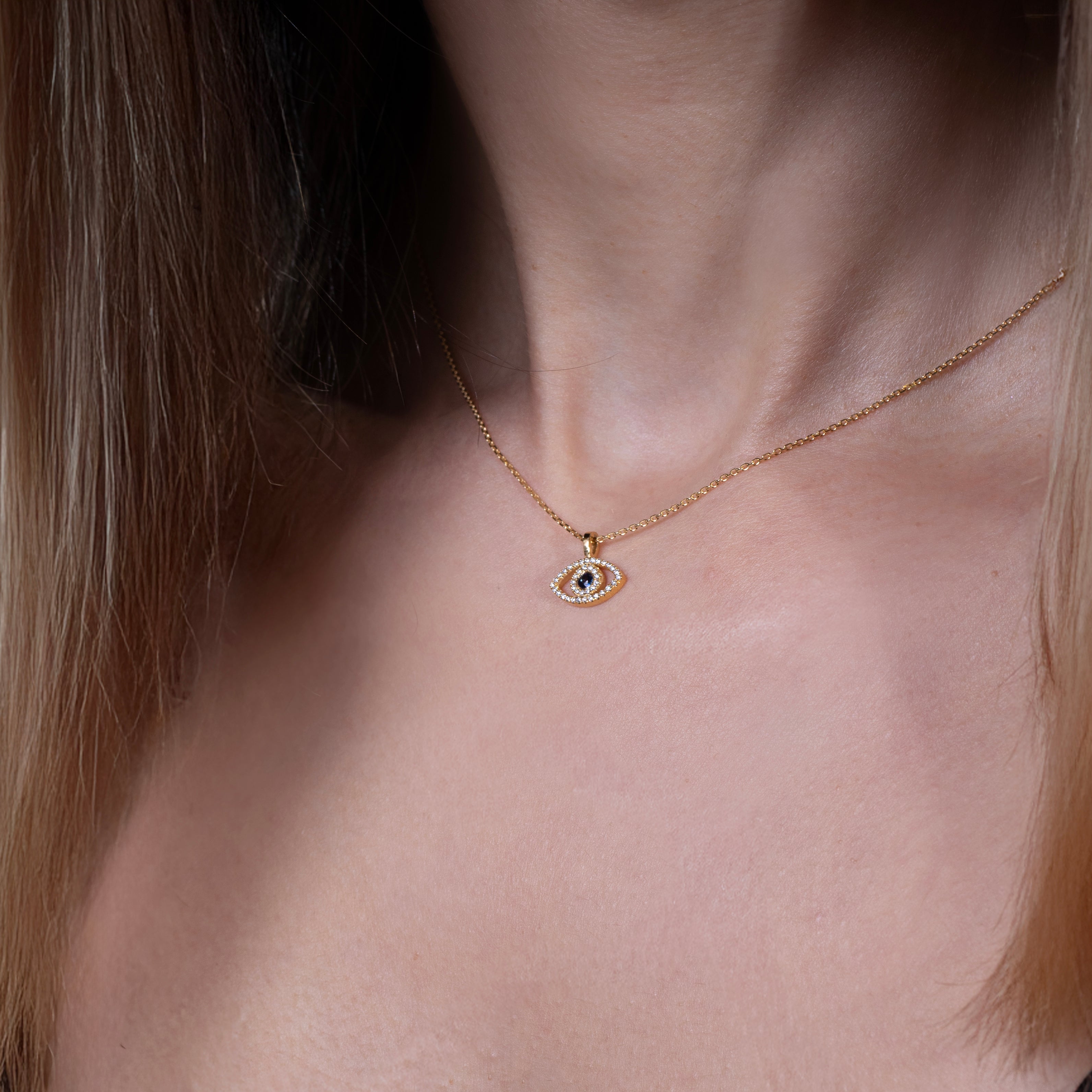 14K Mini Eye Diamond Pendant