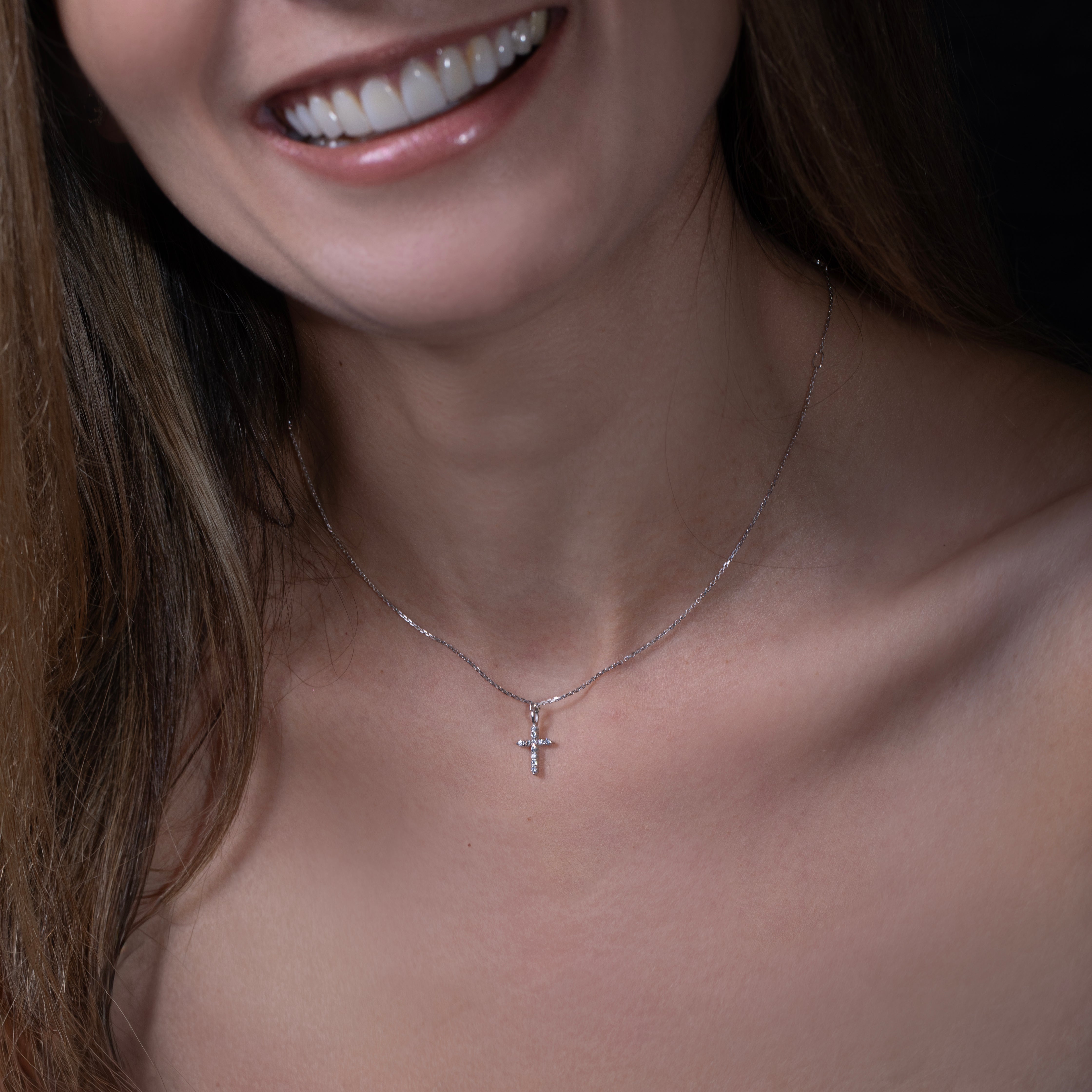 Mini Diamond Solitaire Cross Necklace