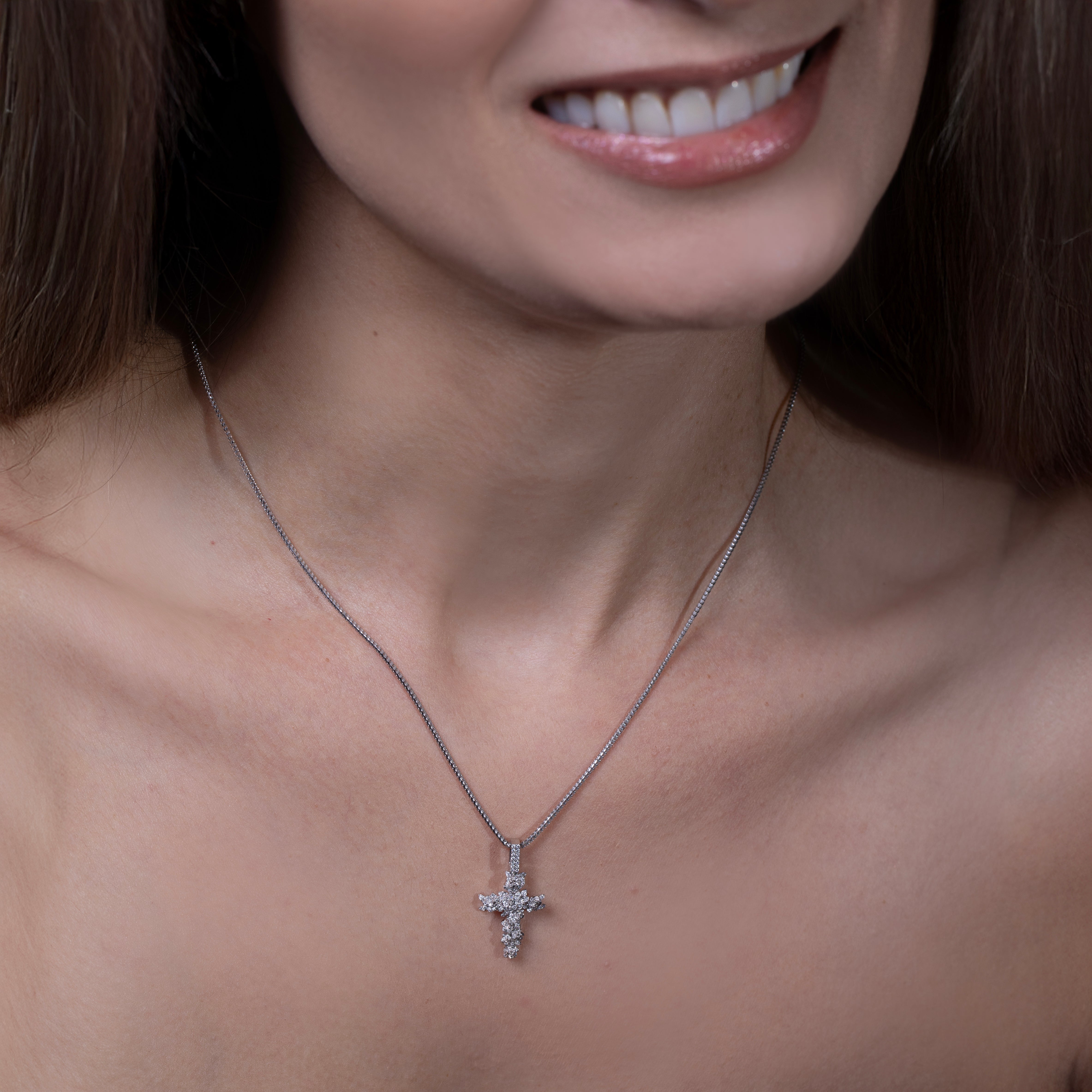 14K Diamond Flower Cross Necklace