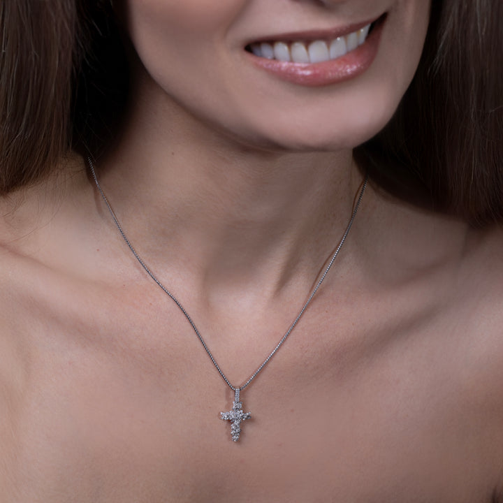 14K Diamond Flower Cross Necklace