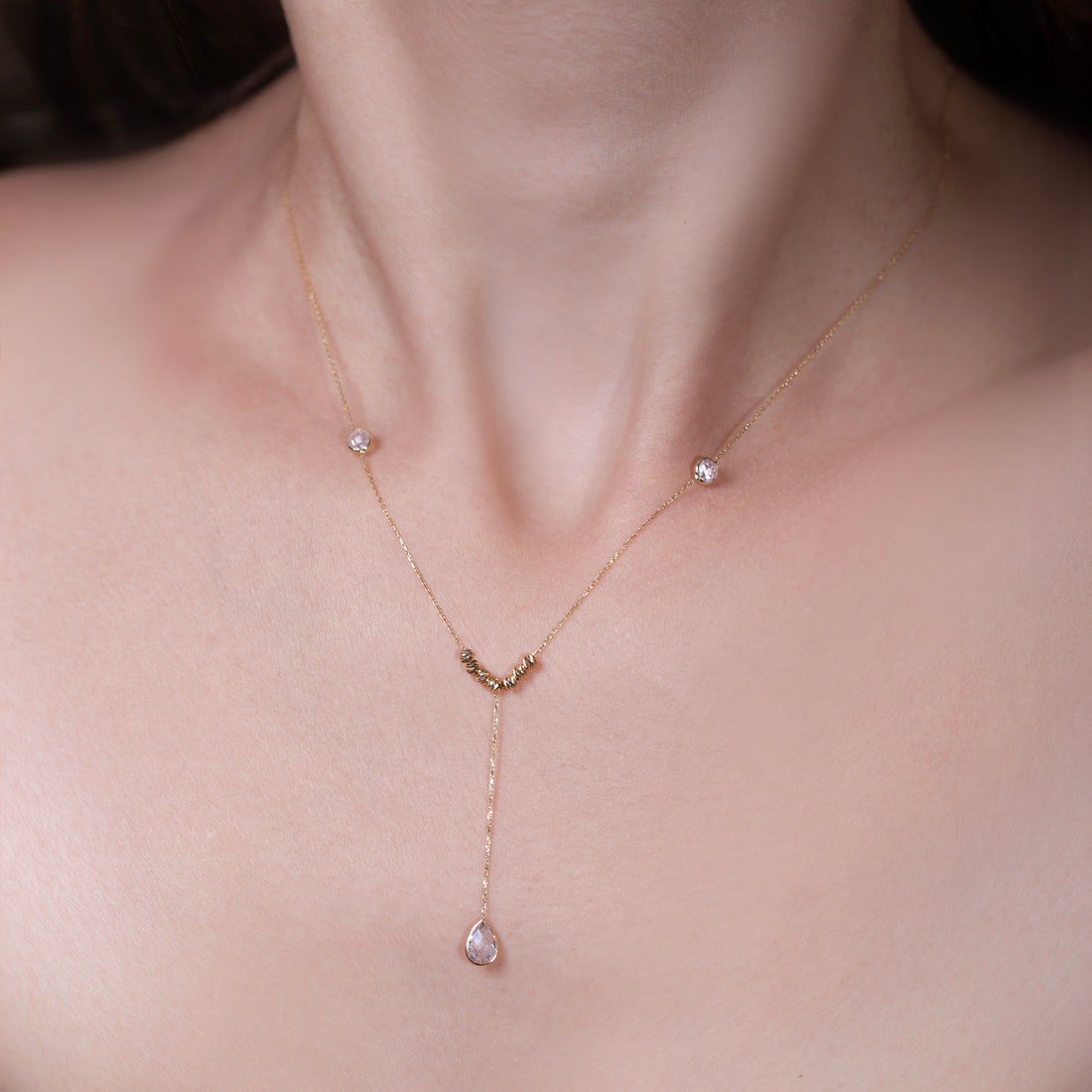 10K White Gold CZ Lariat Necklace