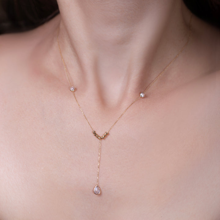 10K White Gold CZ Lariat Necklace