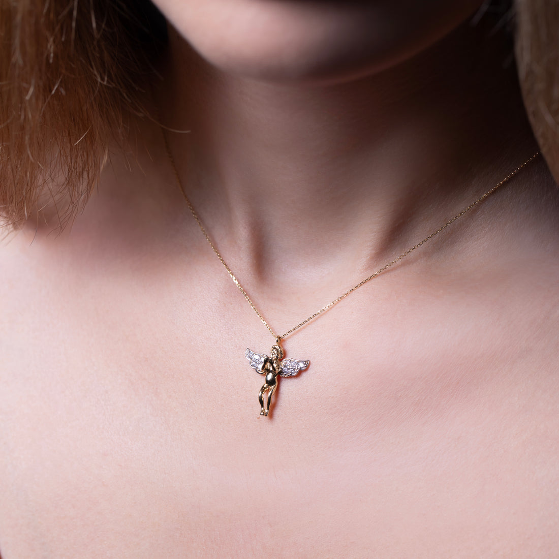 10K Gold Angel Pendant with CZ Stones