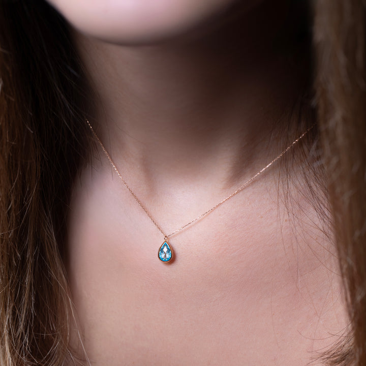 10K Gold Blue CZ Lariat Necklace