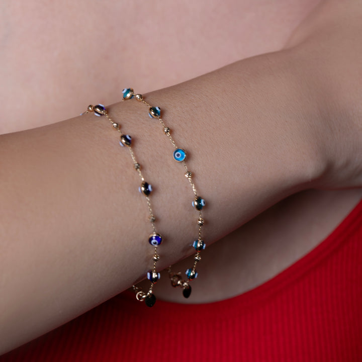 10K Gold Eye Bracelet with Diamond-Cut Beads