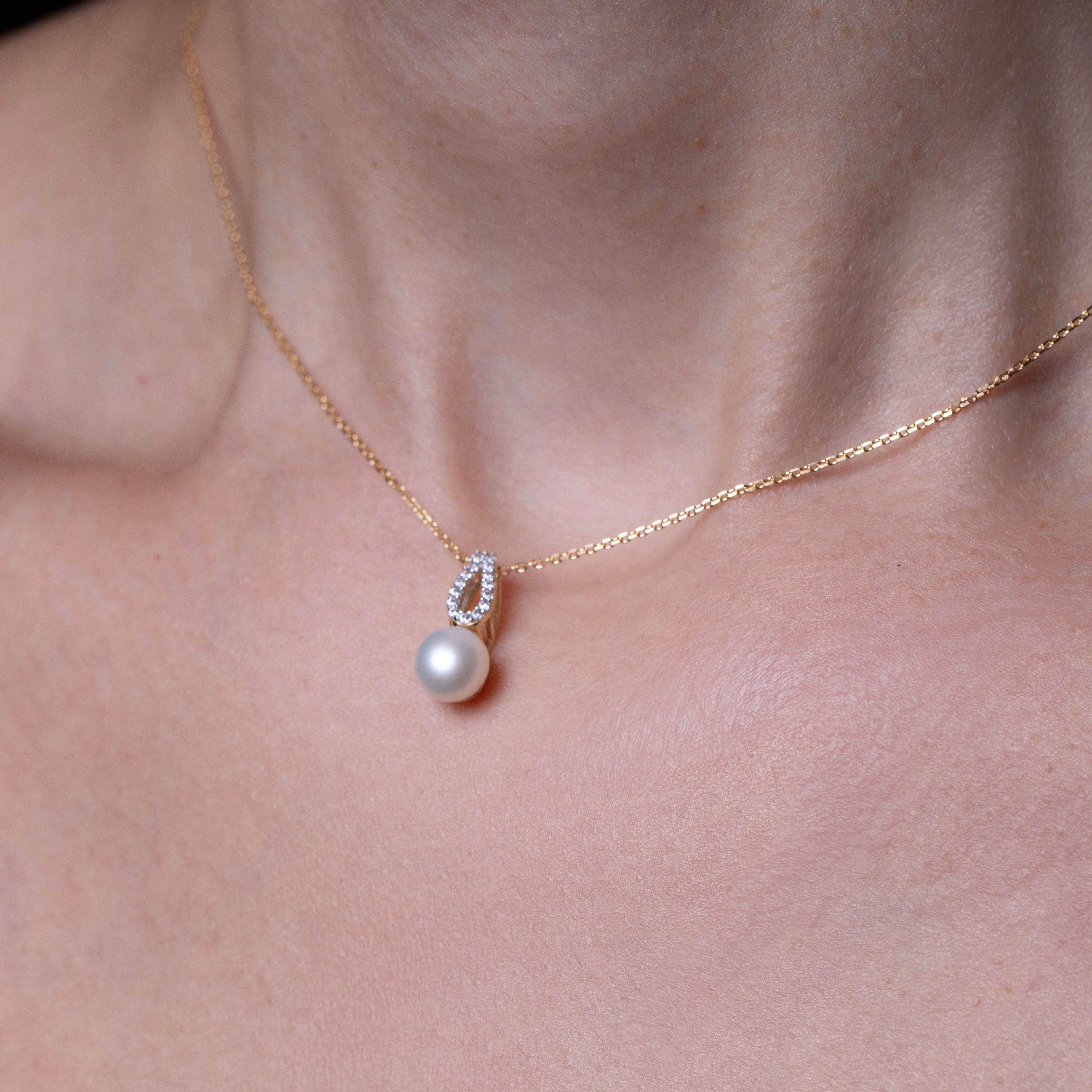 14K Gold Freshwater Pearl CZ Earring & Pendant Set