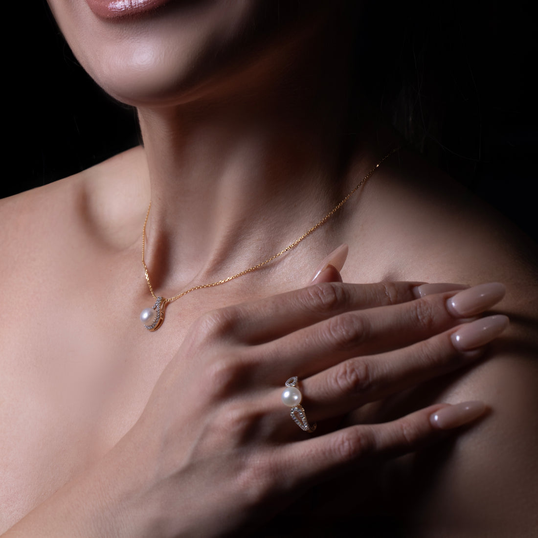 14K Gold Freshwater Pearl CZ Earring & Pendant Set