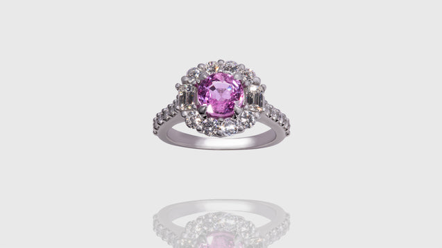 Platinum Round Pink Sapphire In Tiger Claw Ring