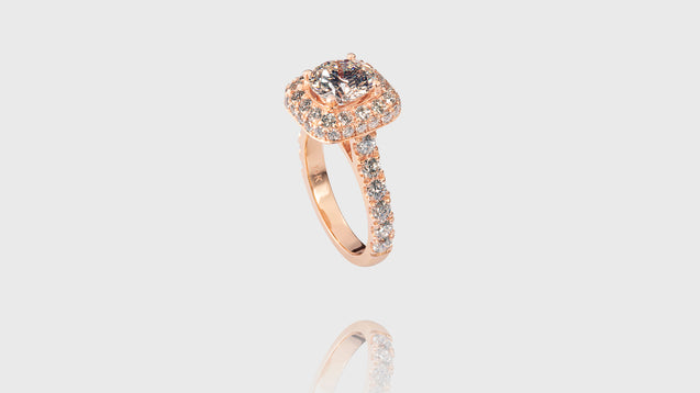 14K Rose Gold Cushion Halo Engagement Diamond Ring
