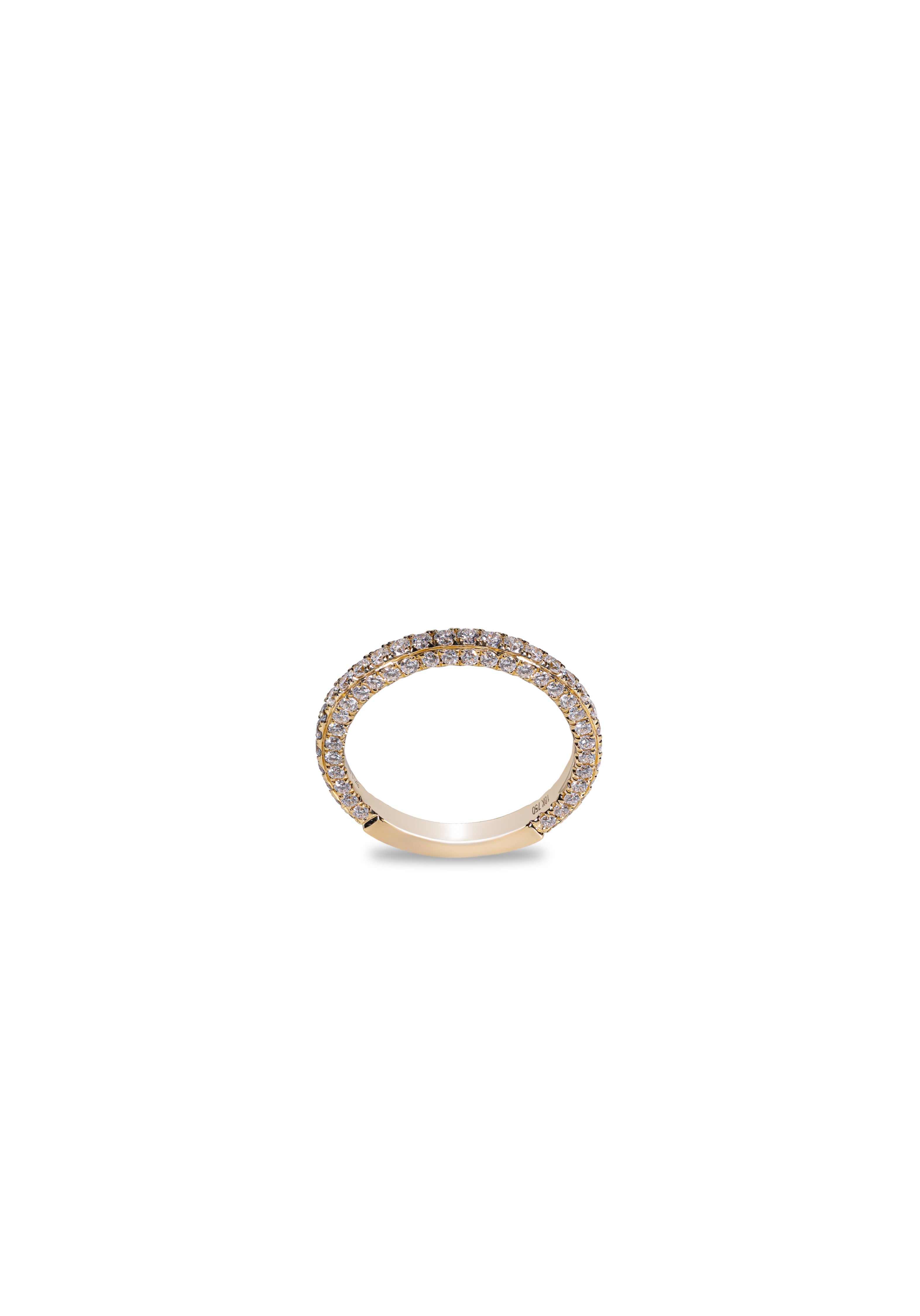 Front view of the Aurelle 3D diamond wedding band in 18K yellow gold.