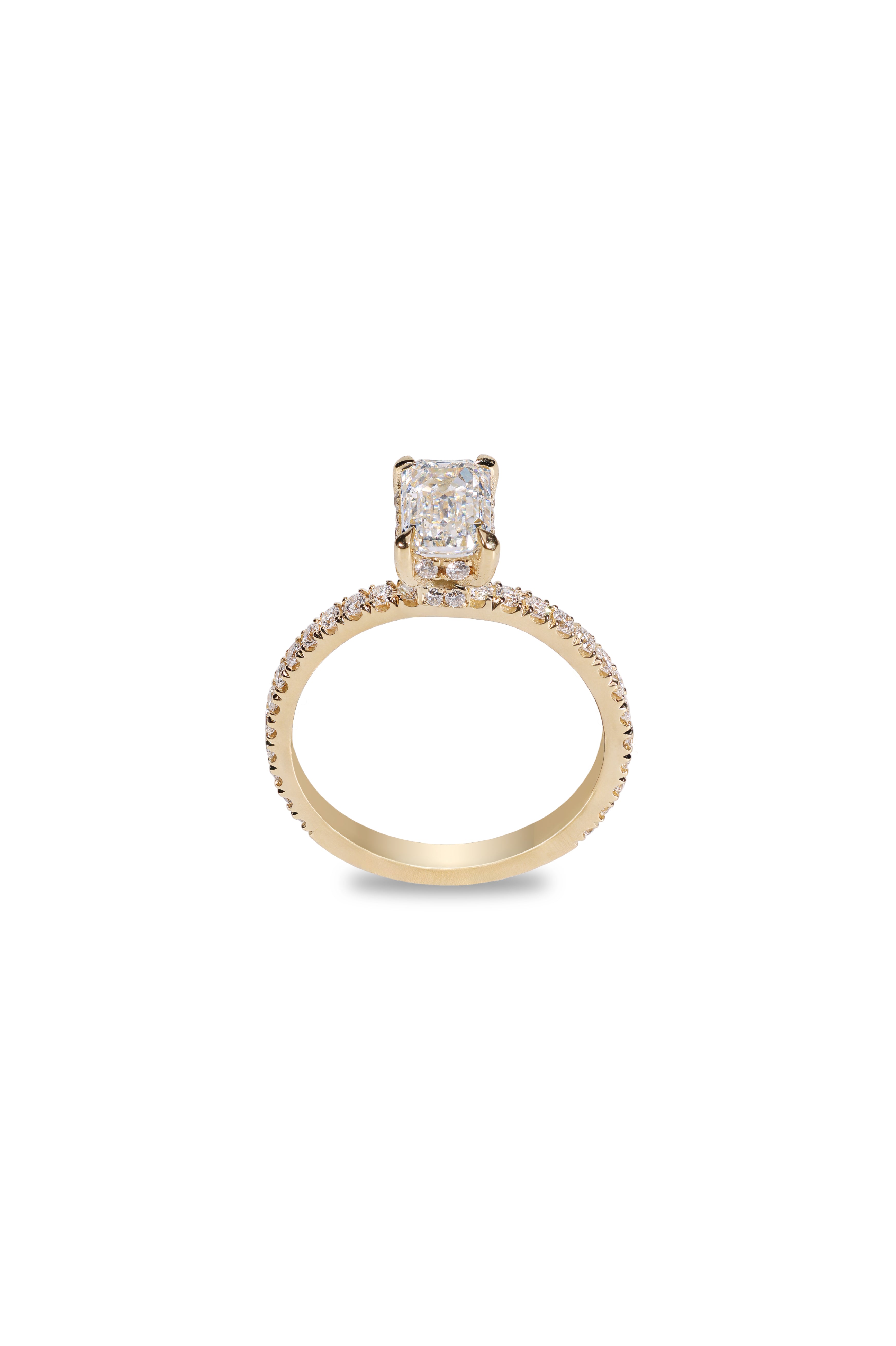 Front view of the Aurelle emerald-cut diamond engagement ring in 18K yellow gold.