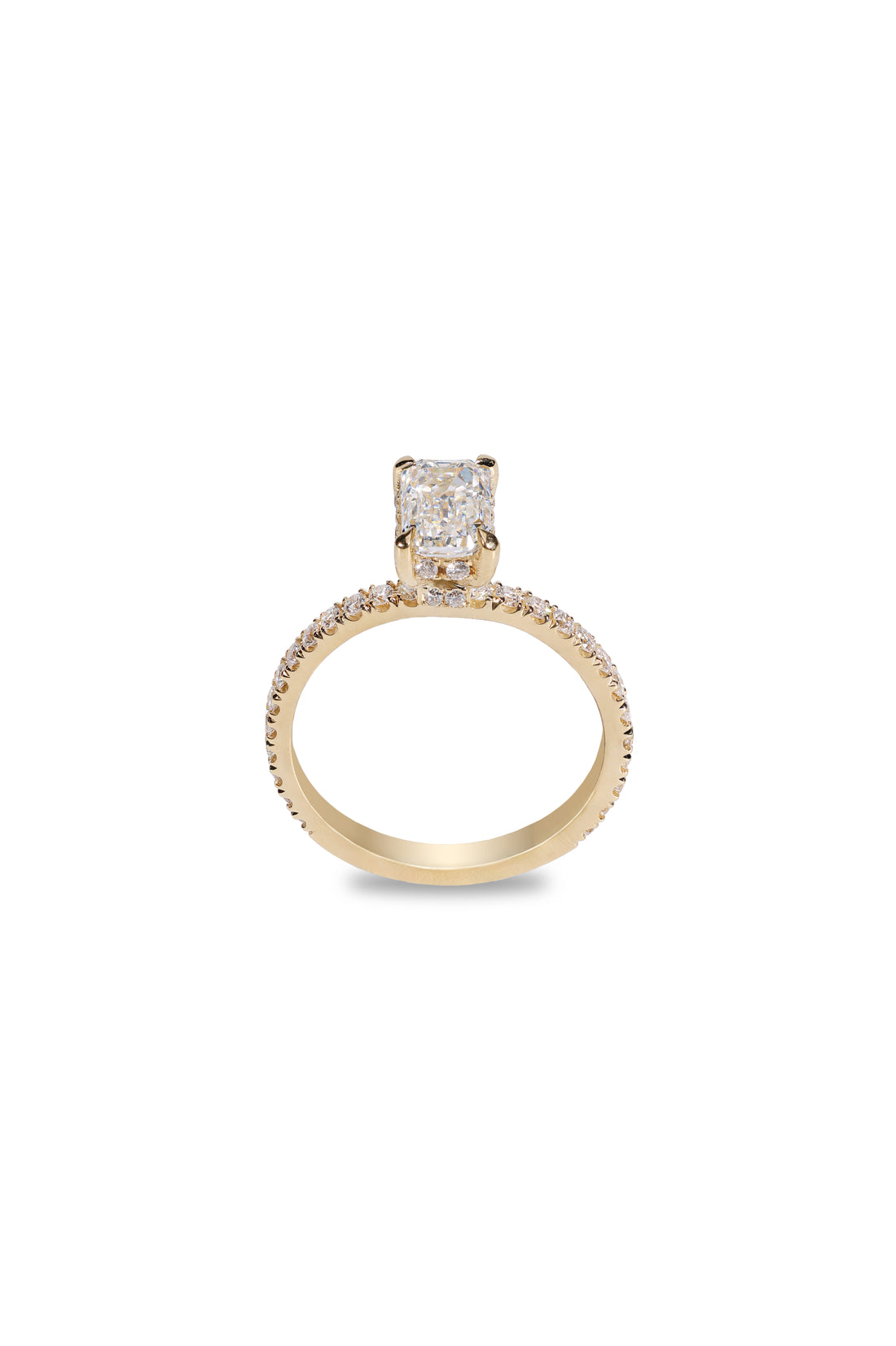 Front view of the Aurelle emerald-cut diamond engagement ring in 18K yellow gold.