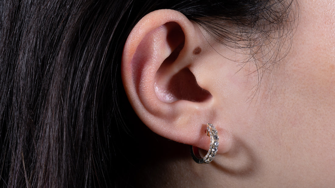 14K Gold Huggie Diamond Earrings