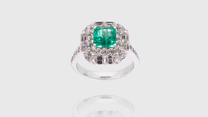 18K White Gold Green Princess Cut Emerald In Big Diamond Cushion Engagement Ring