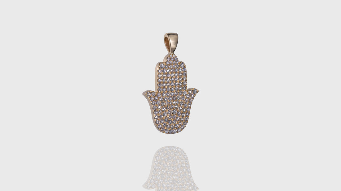 10K Yellow Gold Plain Hamsa Hand Diamond Pendant