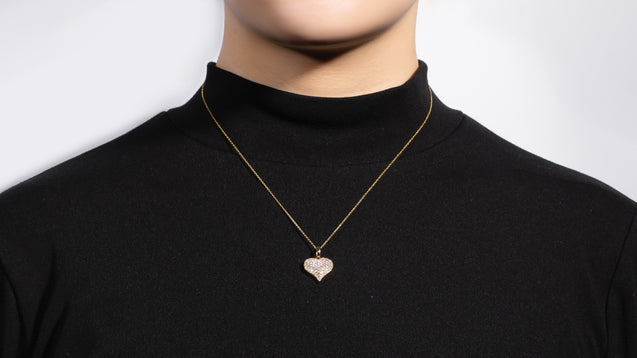 14K Yellow Gold Diamond Sharp Edged Dome Heart Pendant