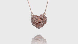 14K Rose Gold 3D Rose In Heart Diamond Pendant