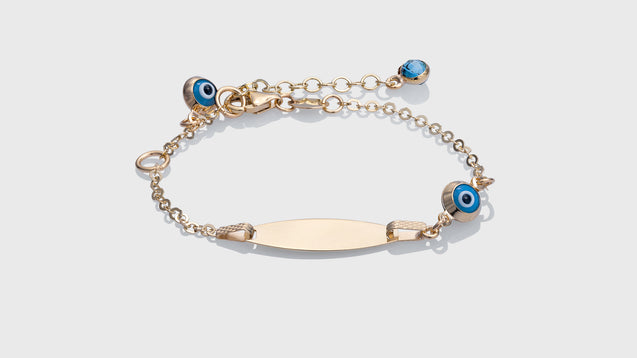 10K Yellow Gold Baby ID Bracelet With Baby Blue Eye Charms