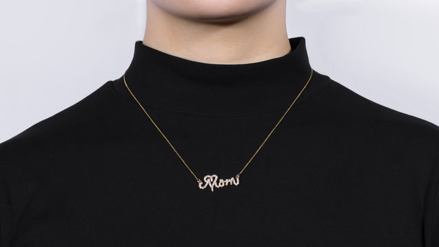18K Yellow Gold Love Mom Necklace
