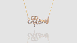 18K Yellow Gold Love Mom Necklace