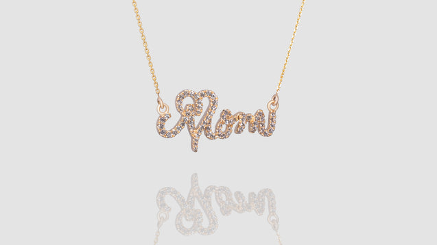 18K Yellow Gold Love Mom Necklace