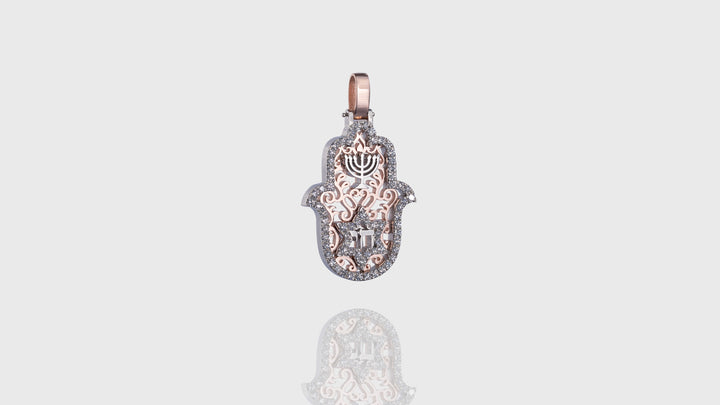 10K Rose & White Gold Hamsa & Life Diamond Pendant