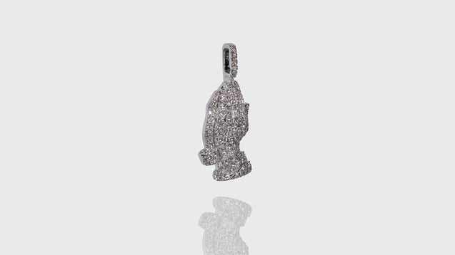 14K White Gold Praying Hands Diamond Pendant