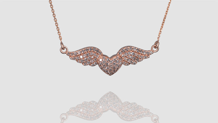 18K Gold Diamond Wing Heart Pendant