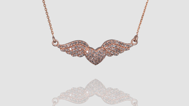 18K Rose Gold Diamond Wing Heart Pendant