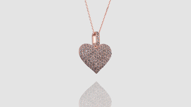 14K Rose Gold Diamond Dome Heart Pendant