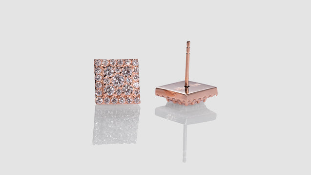 14K Rose Gold Square Diamond Earrings