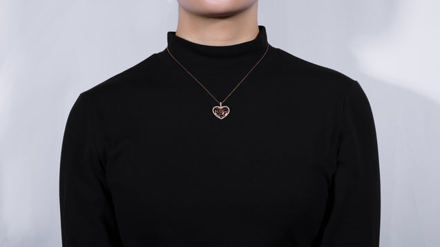 18K Rose Gold Rose In Heart Diamond Pendant