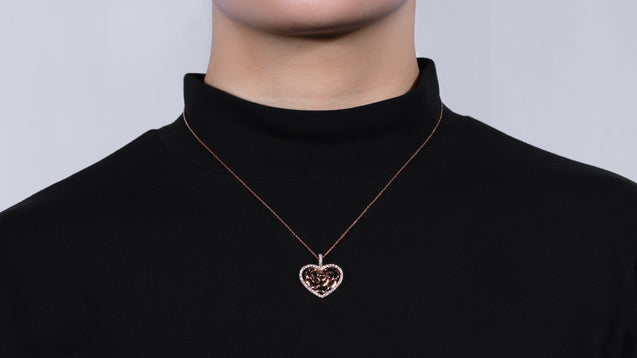 18K Rose Gold Rose In Heart Diamond Pendant