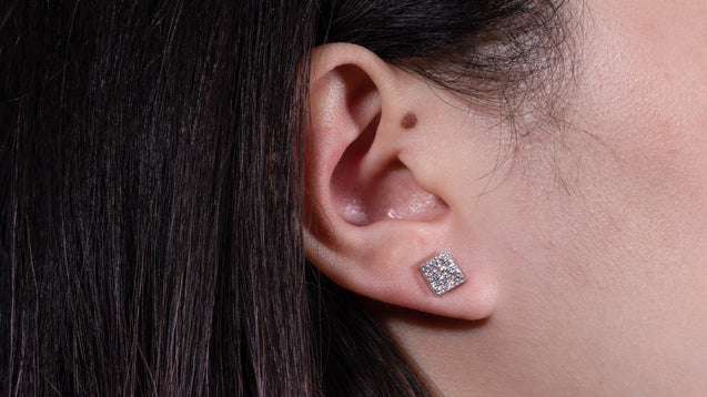 14K White Gold Square Diamond Earrings
