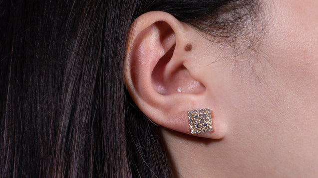 10K Yellow Gold Square Diamond Earrings