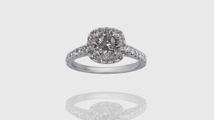 18K White Gold Cushion Halo Engagement Diamond Ring