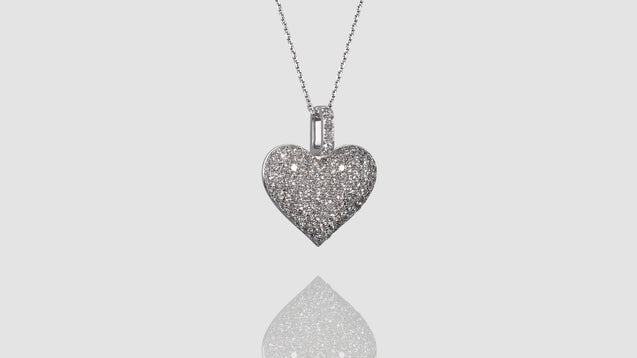 14K White Gold Diamond Dome Heart Pendant