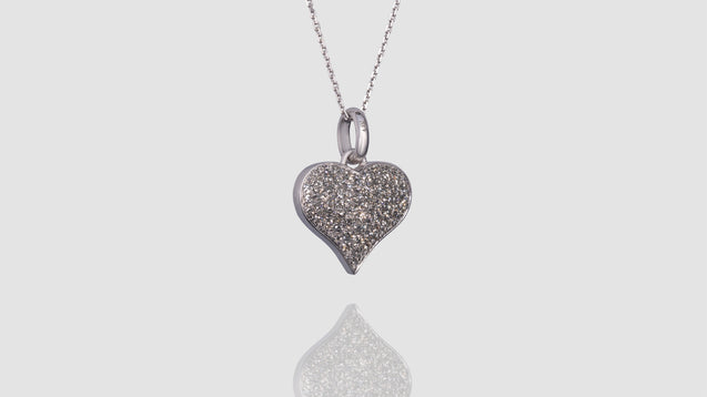 14K White Gold Diamond Sharp Edged Dome Heart Pendant