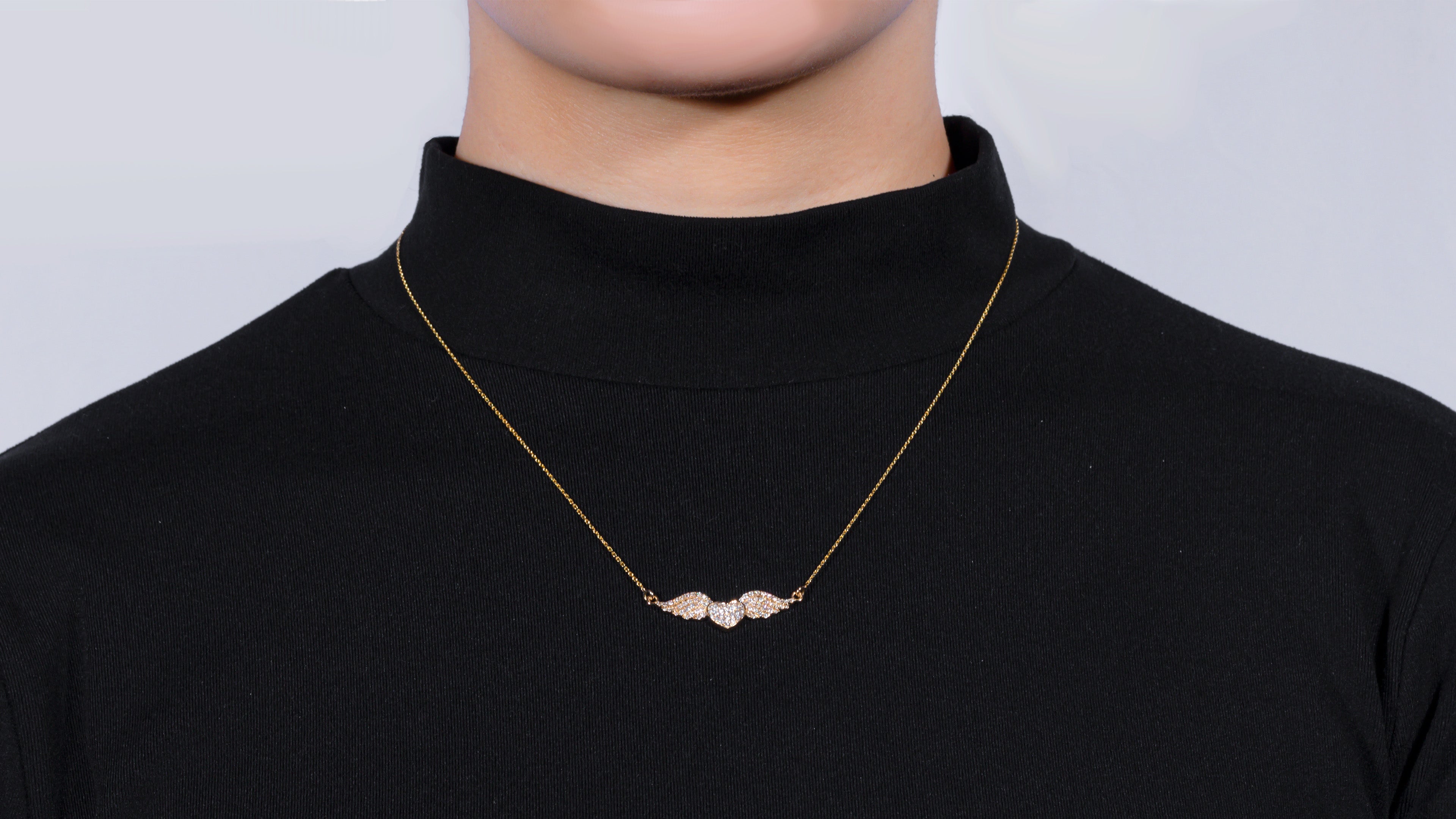 18K Gold Diamond Wing Heart Pendant