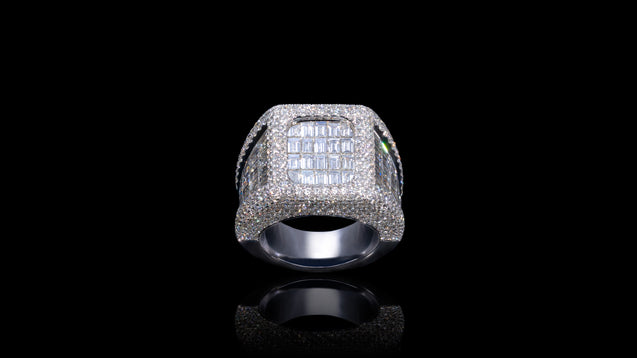 10K White Gold Rectangle Baguette Diamond Ring