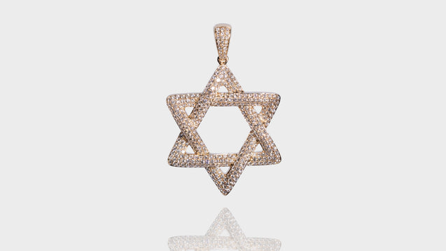 14K Yellow Gold 3D Star of David Diamond Pendant