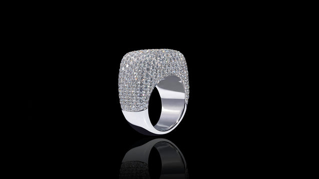 10K White Gold Round Edge Rectangle Diamond Ring