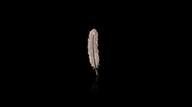 14K Yellow Gold Diamond Feather Brooch
